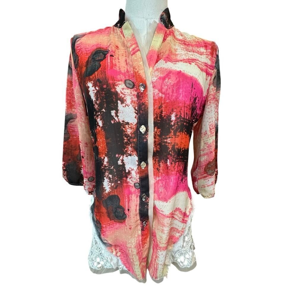 Gimmicks by BKE Art Deco Watercolor Chiffon Lace Tunic Women’s Size Small